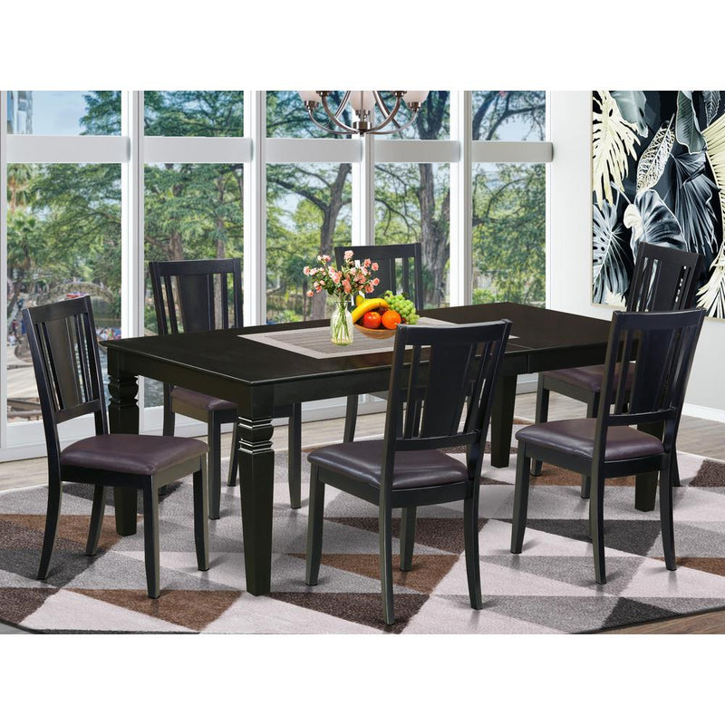 7  Pc  Dining  Room  set  with  a  Dining  Table  and  6  Leather  Kitchen  Chairs  in  Black