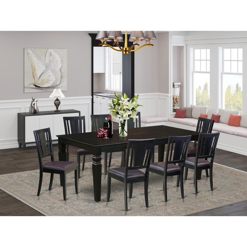 9  Pc  Dinette  set  with  a  Dining  Table  and  8  Leather  Dining  Chairs  in  Black