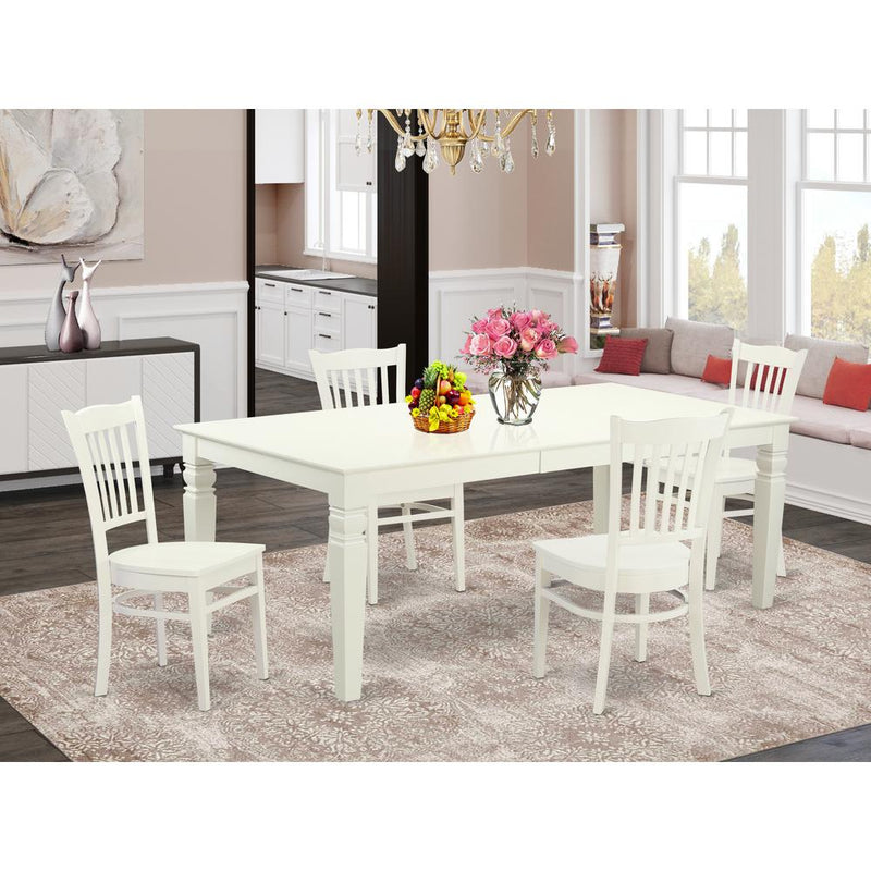 5  Pc  Kitchen  Table  set  with  a  Table  and  4  Dining  Chairs  in  Linen  White