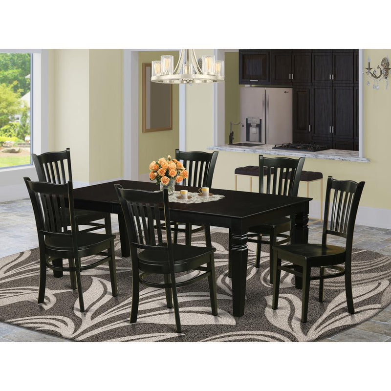 7  Pc  Dining  set  with  a  Dinning  Table  and  6  Wood  Kitchen  Chairs  in  Black