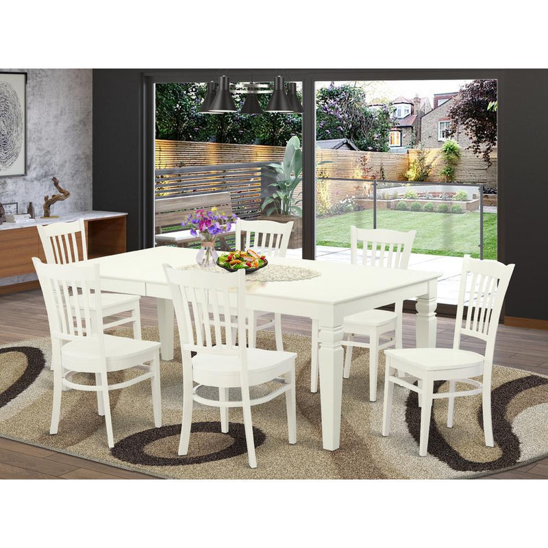 7  PcTable  and  chair  set  with  a  Dining  Table  and  6  Dining  Chairs  in  Linen  White