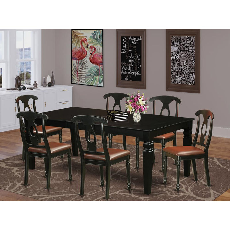 7  Pc  Dining  set  with  a  Dining  Table  and  6  Leather  Kitchen  Chairs  in  Black