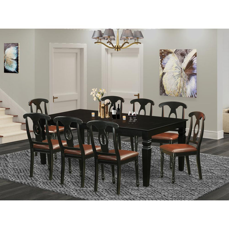 9  Pc  Dining  set  with  a  Dining  Table  and  8  Leather  Dining  Chairs  in  Black