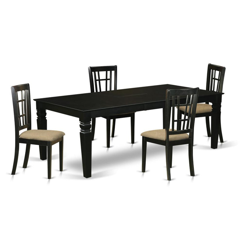 LGNI5-BLK-C 5 Pc Kitchen table set with a Dining Table and 4 Kitchen Chairs in Black