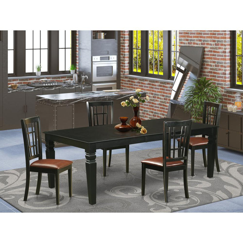 5  Pc  Dinette  set  with  a  Dinning  Table  and  4  Leather  Dining  Chairs  in  Black