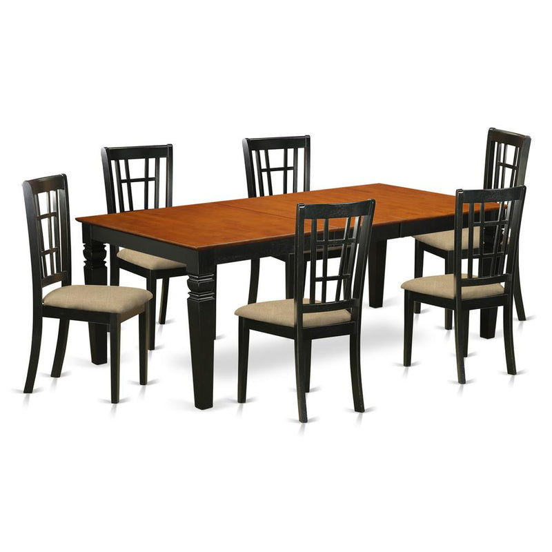 LGNI7-BCH-C 7 Pc dinette set with a Dining Table and 6 Dining Chairs in Black and Cherry