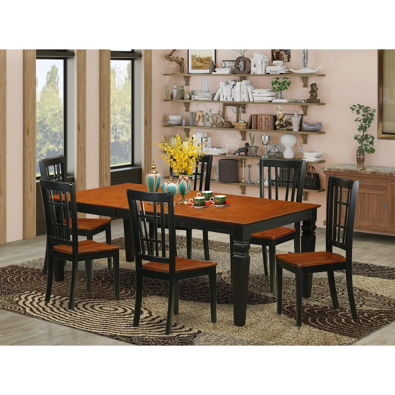 7  PcTable  set  with  a  Dining  Table  and  6  Dining  Chairs  in  Black  and  Cherry