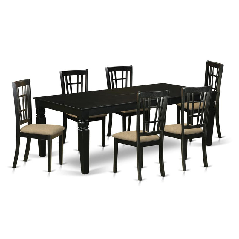 LGNI7-BLK-C 7 Pc Dining Room set with a Kitchen Table and 6 Linen Dining Chairs in Black