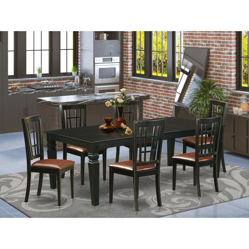 7  Pc  Dining  Room  set  with  a  Dinning  Table  and  6  Leather  Dining  Chairs  in  Black