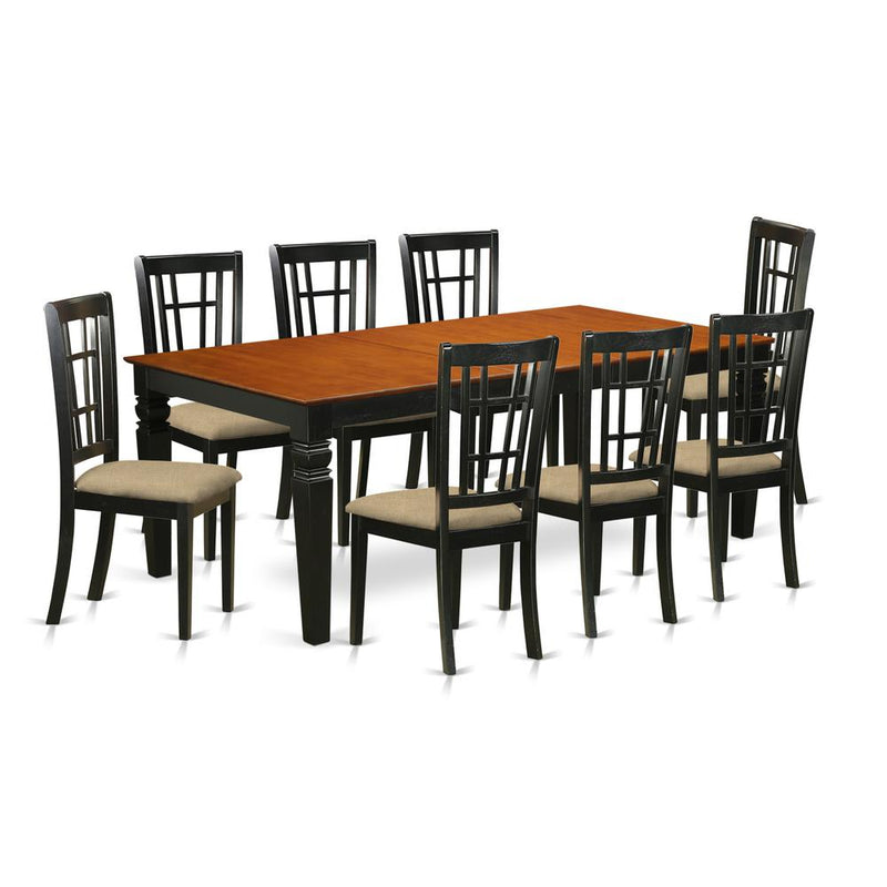 LGNI9-BCH-C 9 PC Kitchen Table set with a Dining Table and 8 Kitchen Chairs in Black and Cherry