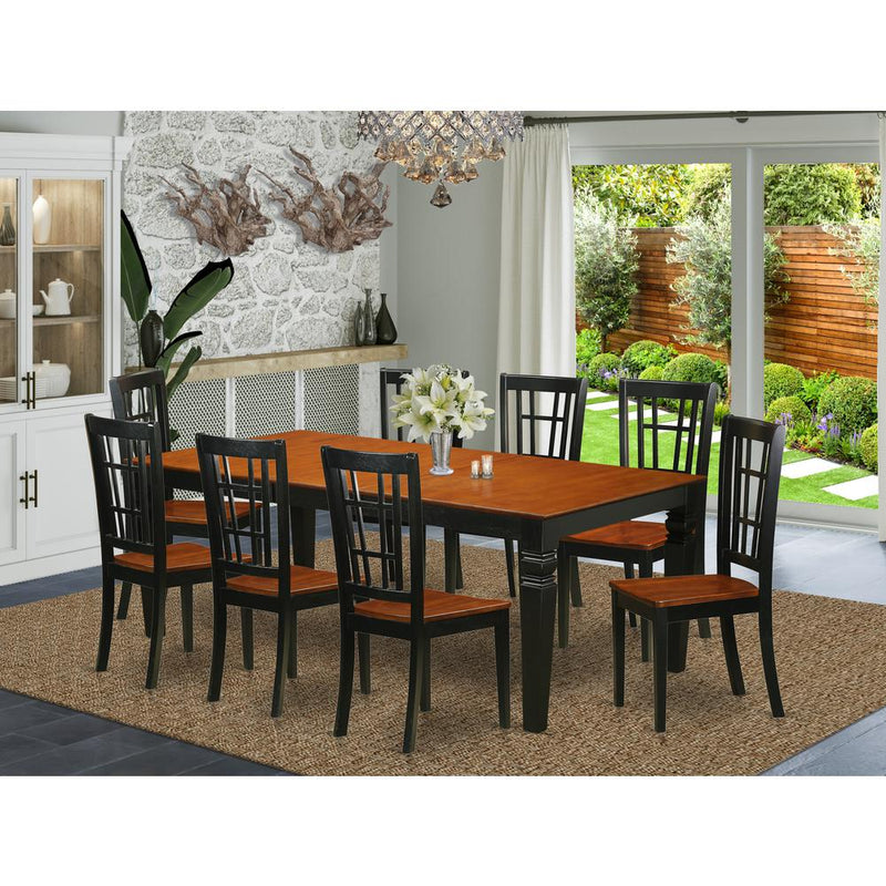 9  Pc  Dinette  set  with  a  Dining  Table  and  8  Dining  Chairs  in  Black  and  Cherry