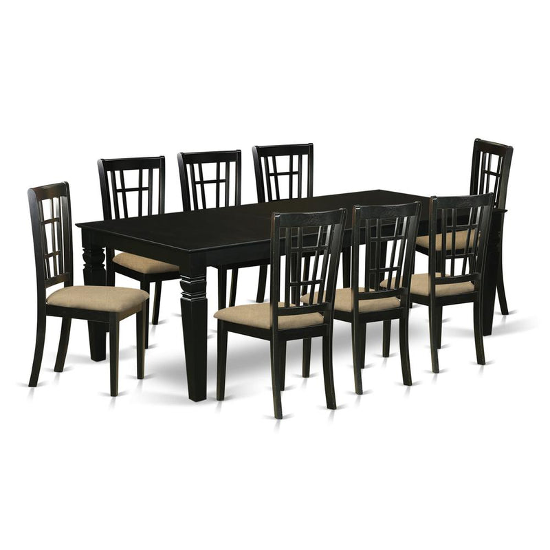 LGNI9-BLK-C 9 Pc Dining Room set with a Dining Table and 8Linen Dining Chairs in Black