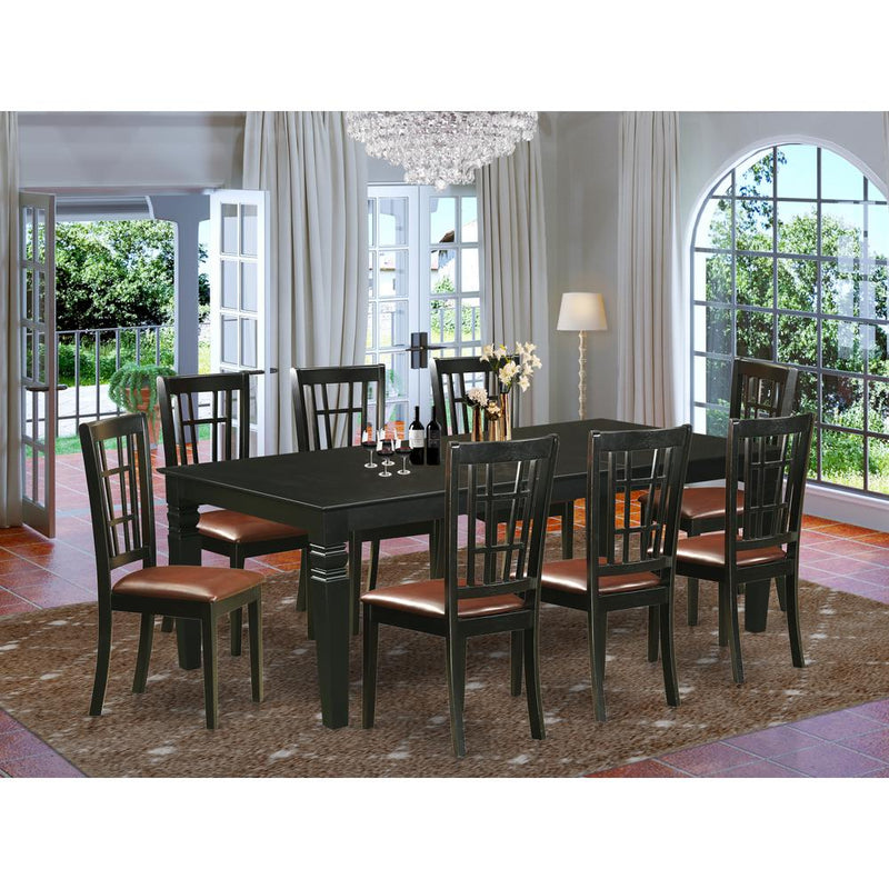 9  PcKitchen  table  set  with  a  Dinning  Table  and  8  Leather  Kitchen  Chairs  in  Black