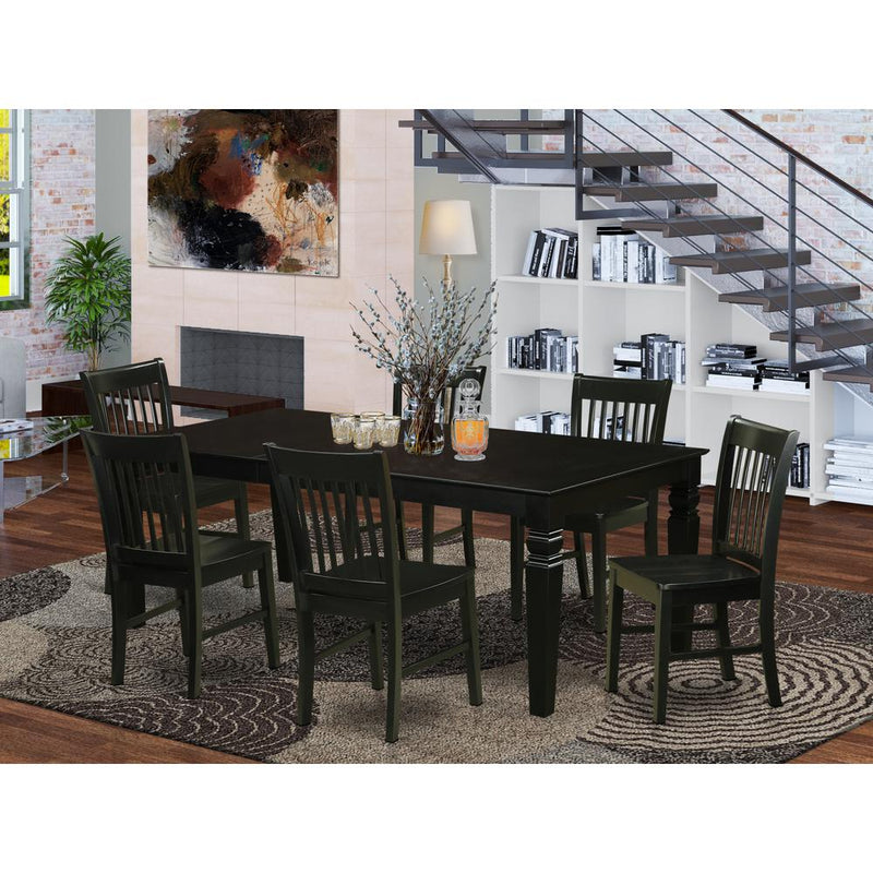 7  Pc  Dining  Room  set  with  a  Dinning  Table  and  6  Wood  Dining  Chairs  in  Black