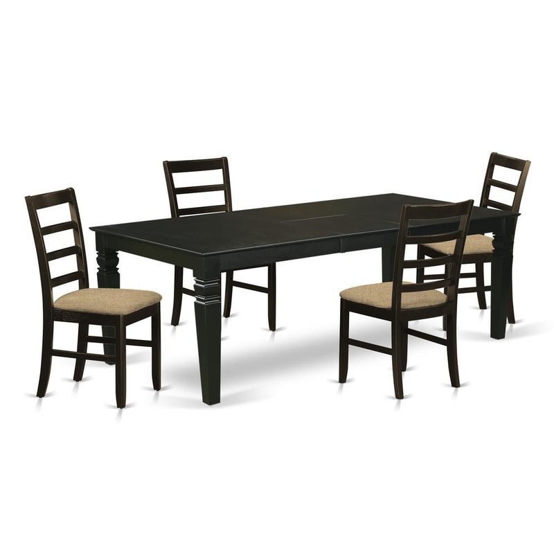 LGPF5-BLK-C 5 Pc Kitchen table set with a Dining Table and 4 Linen Kitchen Chairs in Black