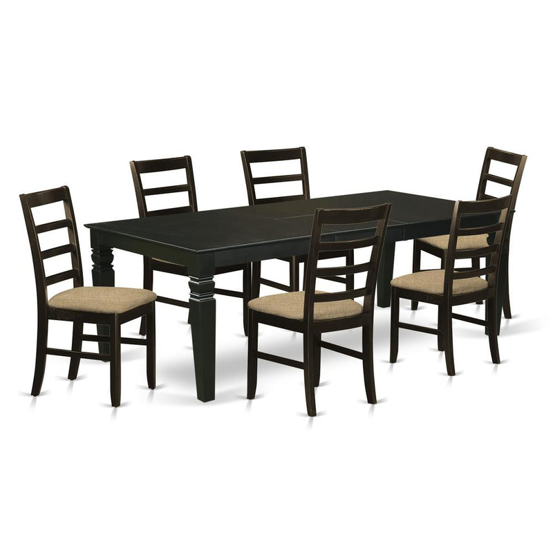 LGPF7-BLK-C 7 Pc Kitchen table set with a Dining Table and 6 Linen Kitchen Chairs in Black