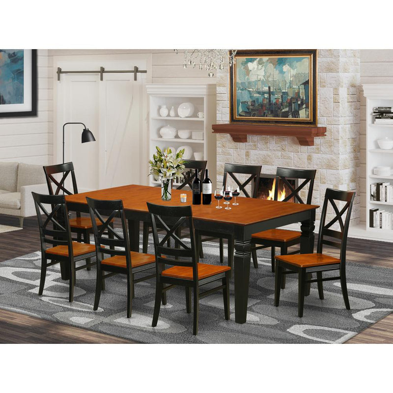 9  PcKitchen  Table  set  with  a  Dining  Table  and  8  Kitchen  Chairs  in  Black  and  Cherry