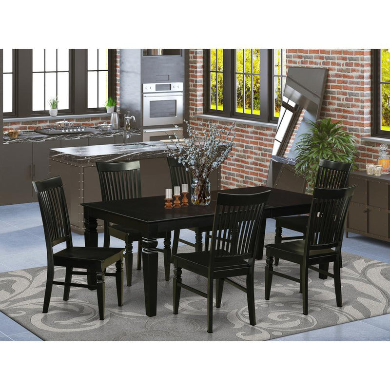 7  Pc  Kitchen  table  set  with  a  Dinning  Table  and  6  Wood  Kitchen  Chairs  in  Black