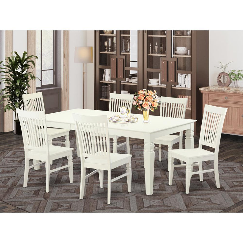 7  PC  Dining  room  set  with  a  Table  and  6  Dining  Chairs  in  Linen  White