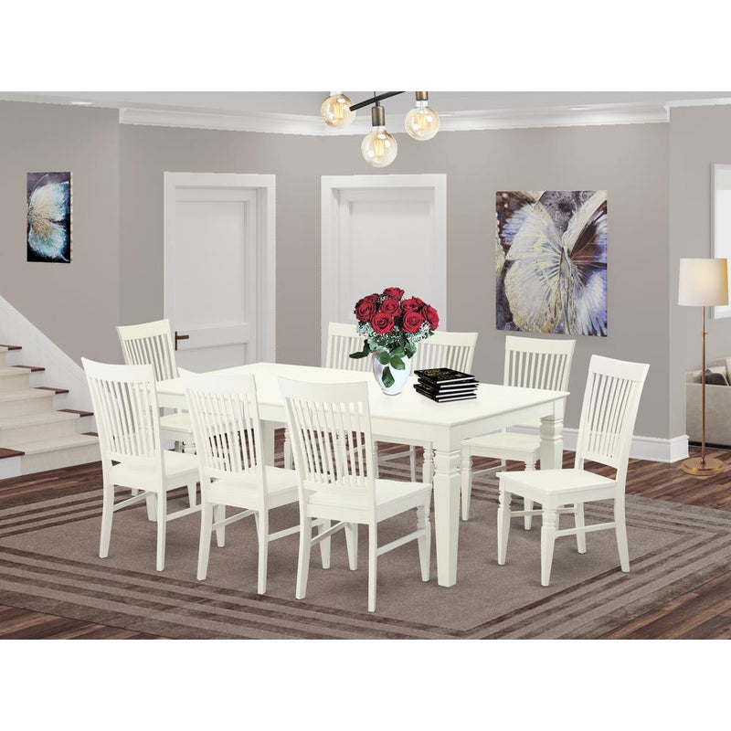 9  PcTable  set  with  a  Dining  Table  and  8  Dining  Chairs  in  Linen  White