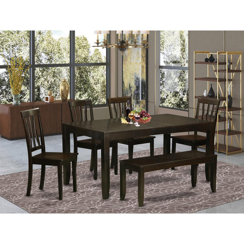 6  Pc  Kitchen  Table  with  bench-Table  with  Leaf  and  4  Dining  Chairs  and  Bench