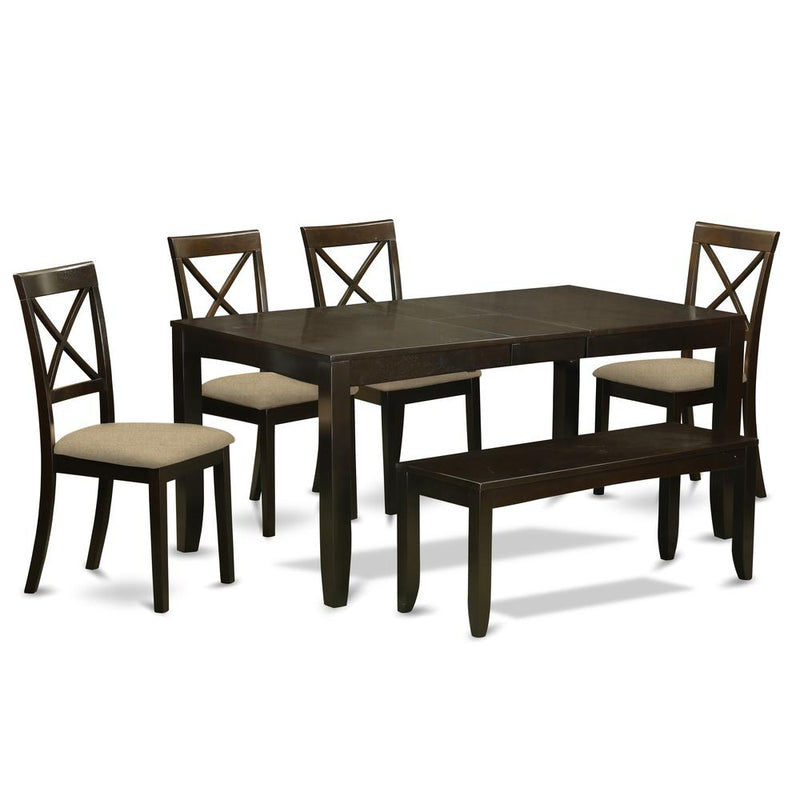 LYBO6-CAP-C 6 PC Kitchen Table with bench-Table with Leaf 4 Kitchen Dining Chairs and Bench