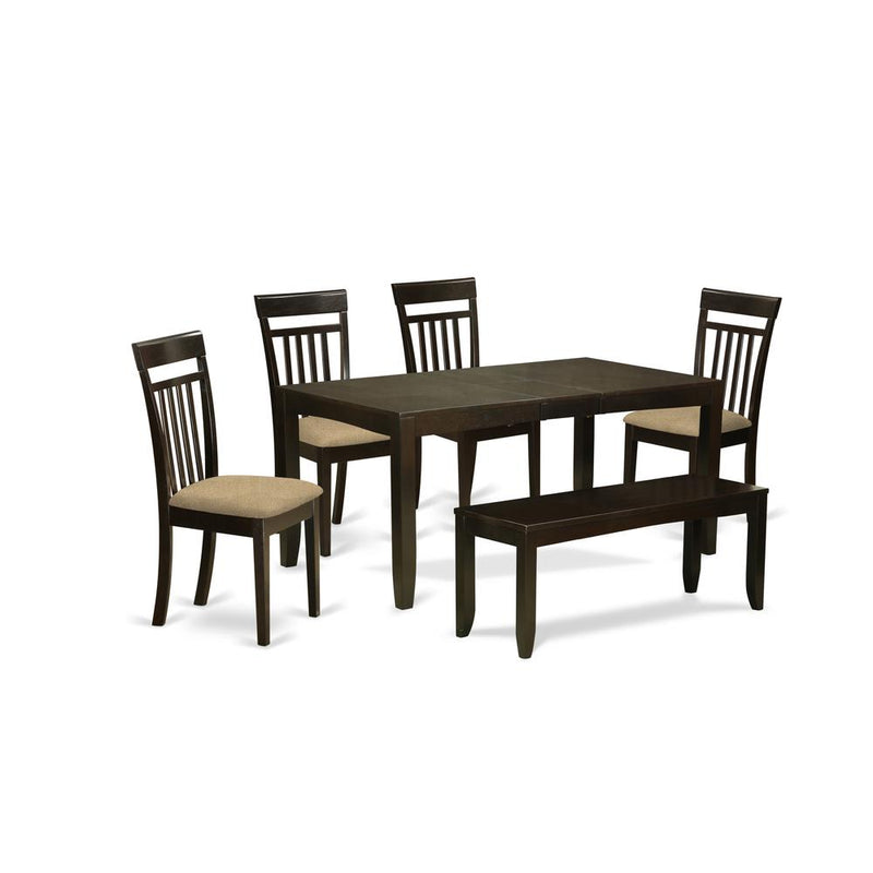 LYCA6-CAP-C 6 Pc Kitchen Table with bench-Kitchen Tables with Leaf and 4 Kitchen Dining Chairs plus Bench