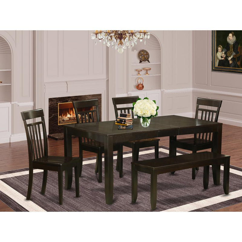 6-Pc  Dining  Table  with  bench-Dining  Table  with  Leaf  and  4  Dining  Chairs  plus  Bench