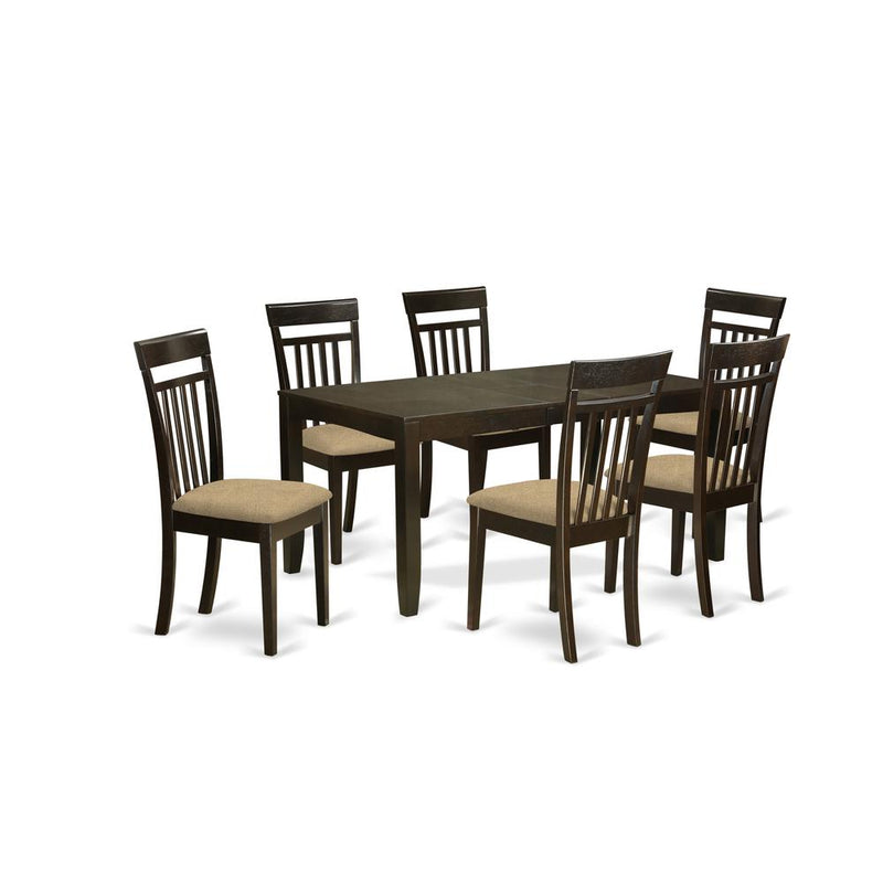 LYCA7-CAP-C 7 Pc Dining room set for 6-Table with Leaf and 6 Kitchen Dining Chairs