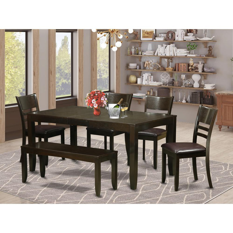 6  PC  Dining  set  with  bench-Dining  Table  with  Leaf  and  4  Dining  Chairs  Plus  Bench