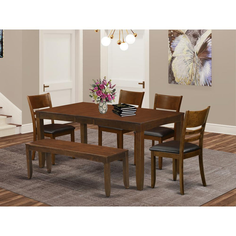 6  Pc  Dining  room  set  with  bench-Table  with  Leaf  and  4  Kitchen  Chairs  Plus  1  Bench