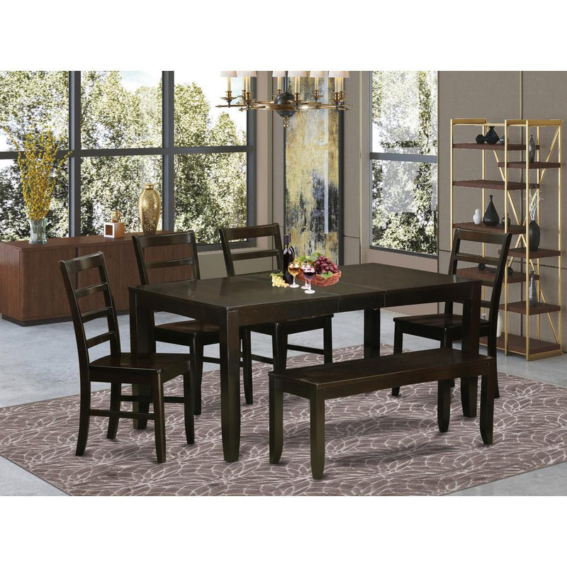 6  Pc  Dining  room  set  with  bench-Table  with  Leaf  and  4  Dining  Chairs  plus  Bench