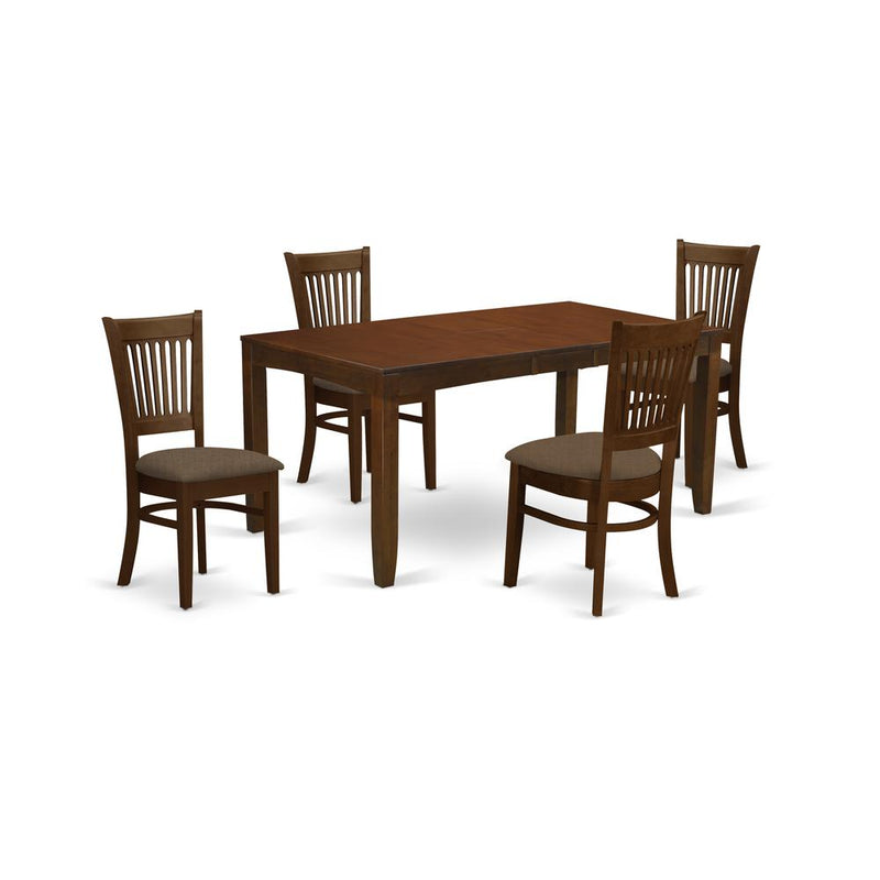 LYVA5-ESP-C 5 Pc set with a 12in Leaf and 4 Cushiad Kitchen Chairs in Espresso .