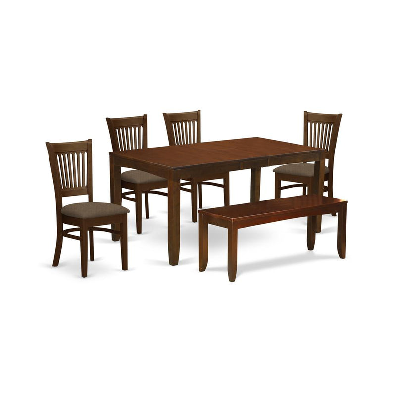 LYVA6-ESP-C 6 Pc set Dining Table with a 12in Leaf and 4 Padded Dinette Chairs Plus Bench