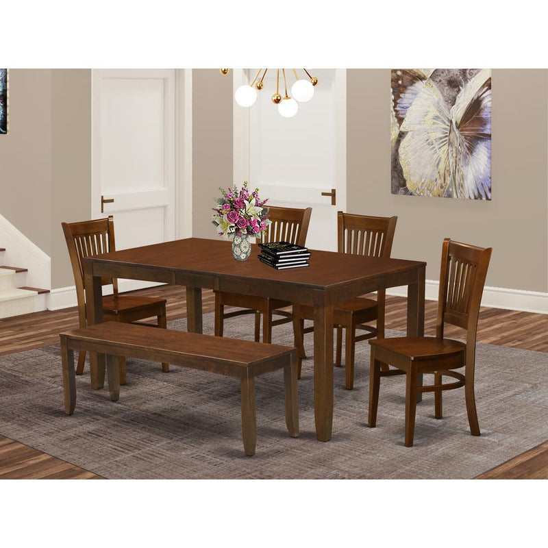 6-Pc  Table  with  a  12   Leaf  and  4  Wood  Chairs  Plus  Bench