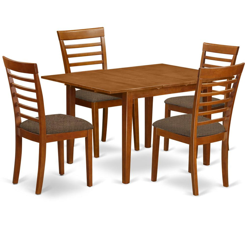 MILA5-SBR-C 5 Pc set Milan with Leaf and 4 Fabric Dinette Chairs in Saddle Brown .