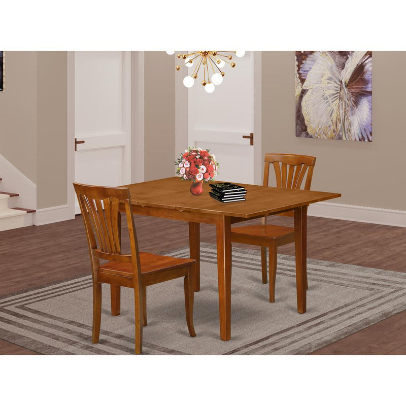 3  Pc  Milan  Kitchen  Table  offering  Leaf  and  2  Wood  Kitchen  Chairs  in  Saddle  Brown