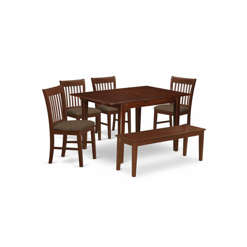 MLNO6C-MAH-C 6 Pc dinette set for small spaces- Tables and 4 Dining Chairs and Bench