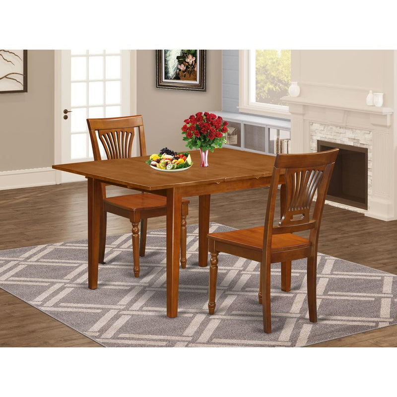 3  Pc  Milan  Kitchen  Table  featuring  Leaf  and  2  Wood  Dinette  Chairs  in  Saddle  Brown  .