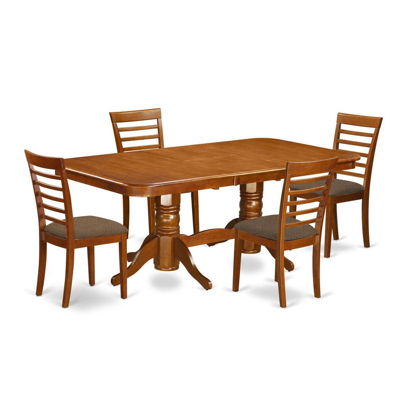 NAML5-SBR-C 5 Pc Dining room set Table with Leaf and 4 Dining Chairs