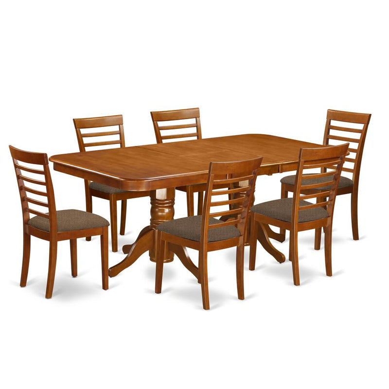 NAML7-SBR-C 7 Pc formal Dining room set Table with Leaf and 6 Chairs for Dining