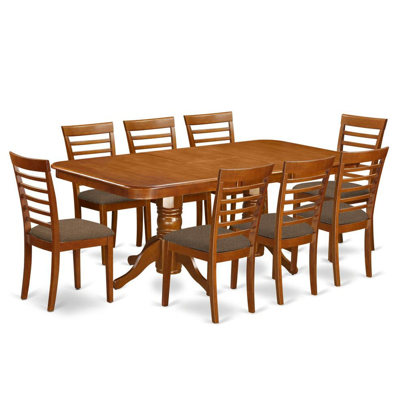 NAML9-SBR-C 9 Pc Dining room set Dining Table with Leaf and 8 Dining Chairs