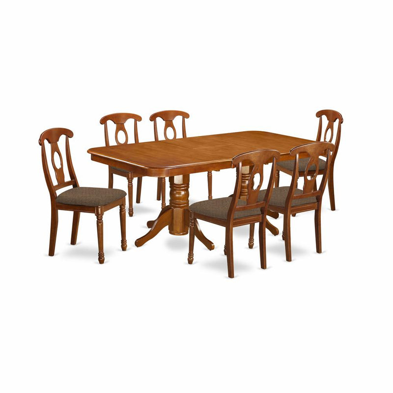 NANA7-SBR-C 7 Pc Dining room set for 6-rectangular Table with Leaf and 6 Chairs for Dining