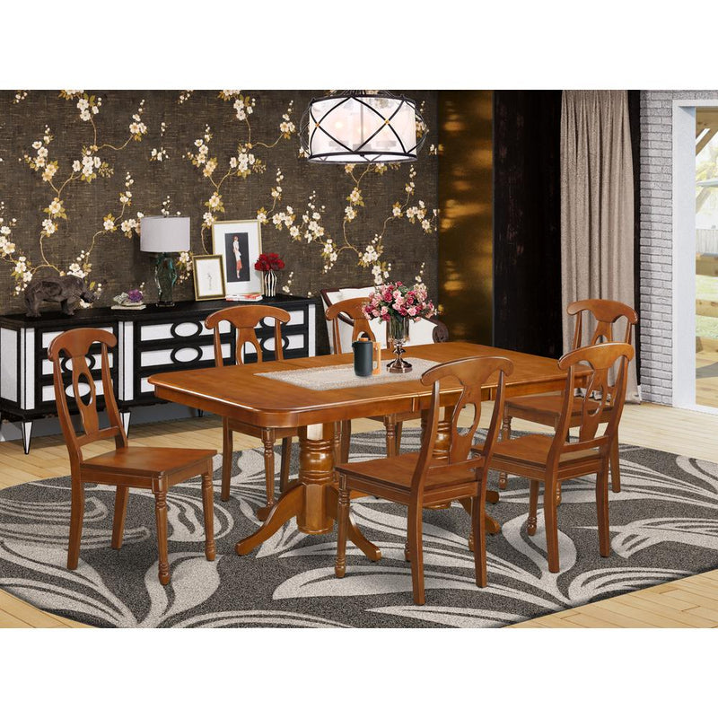 7  PC  Dining  room  set  for  6-rectangular  Table  with  Leaf  and  6  Kitchen  Dining  Chairs