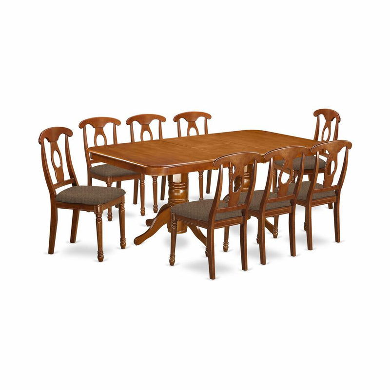 NANA9-SBR-C 9 Pc Dining room set-rectangular Table with Leaf and 8 Kitchen Dining Chairs