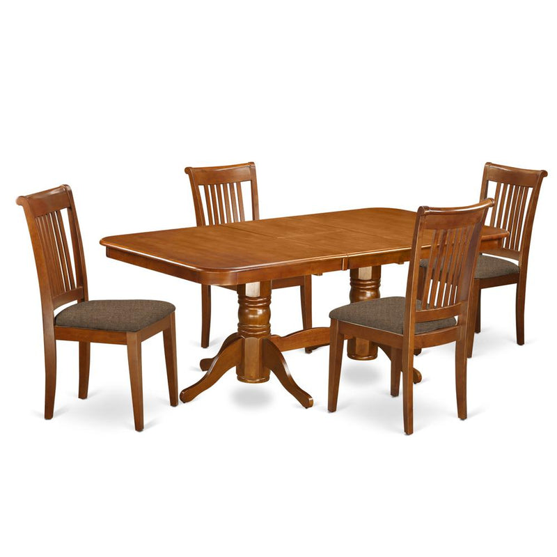 NAPO5-SBR-C 5 PC Dining room set Dining Table with Leaf and 4 Chairs for Dining