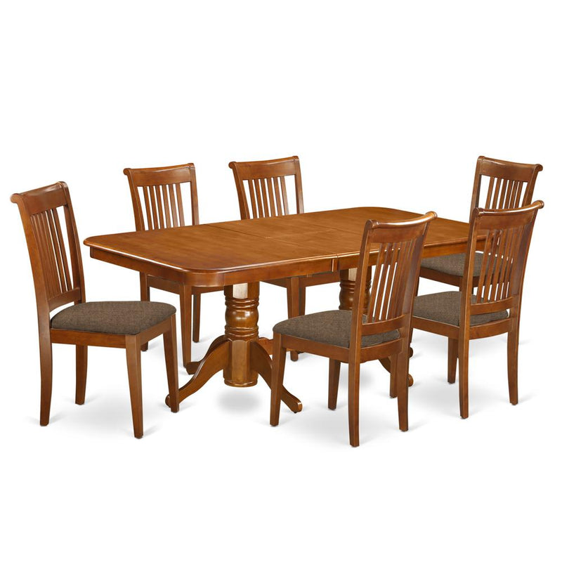 NAPO7-SBR-C 7 PC Dining room set Table with Leaf and 6 Chairs for Dining