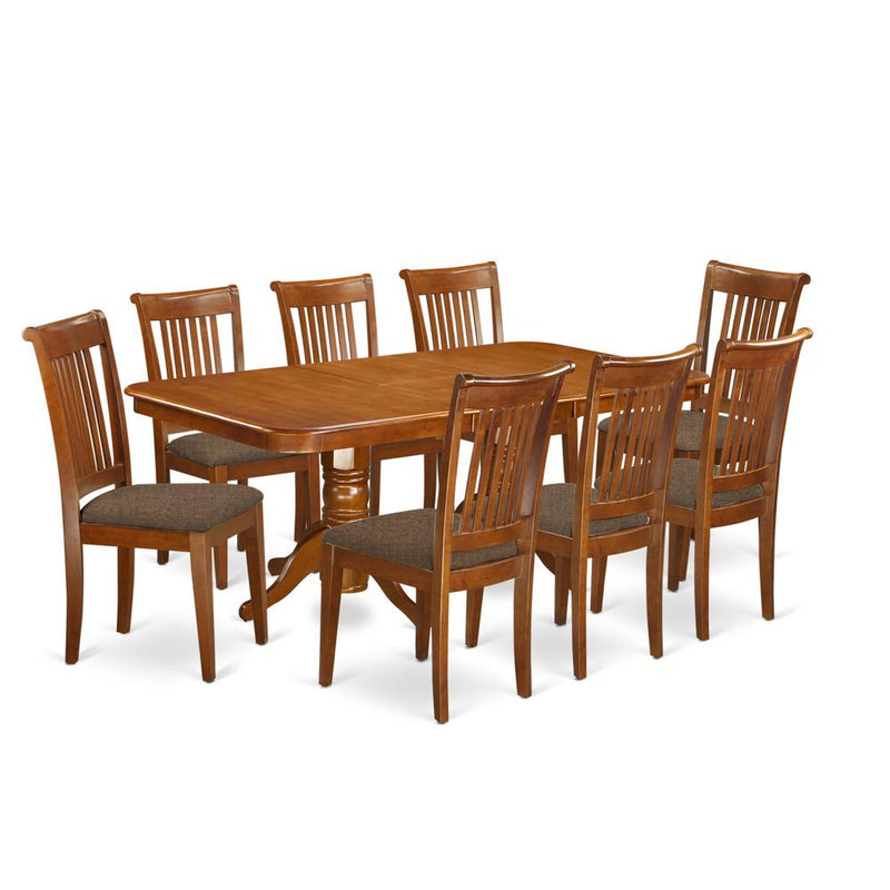 NAPO9-SBR-C 9 Pc Dining room set Table with Leaf and 8 Chairs for Dining