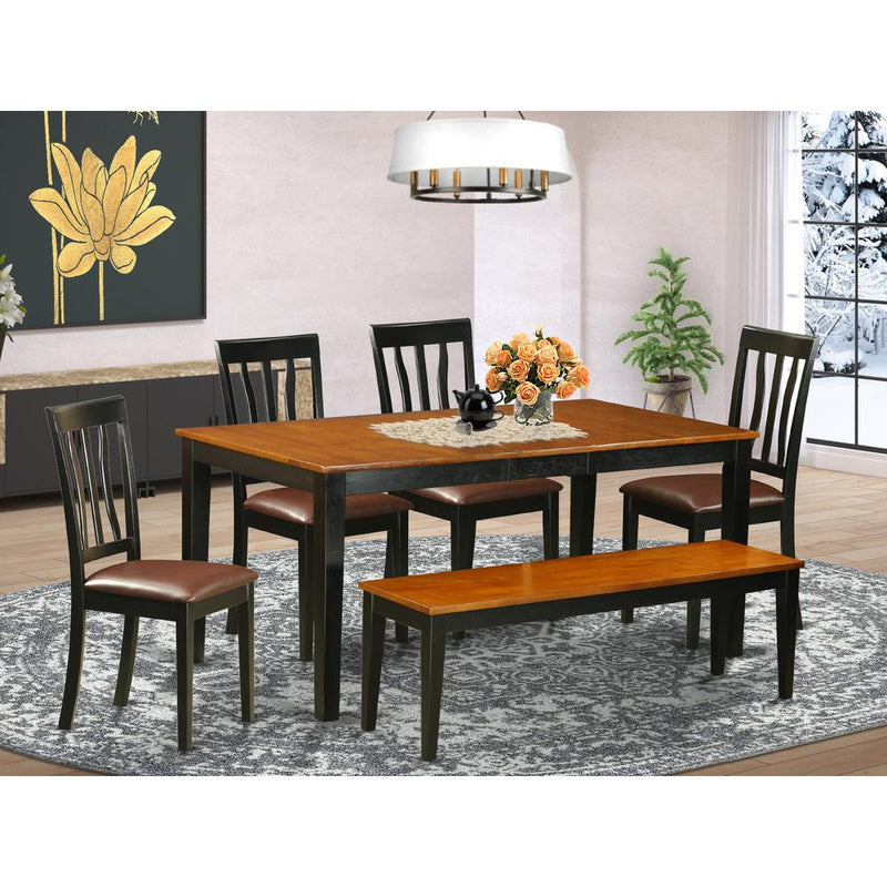 6  PC  Kitchen  Table  set-Dining  Table  and  4  Wood  Chairs  plus  a  bench