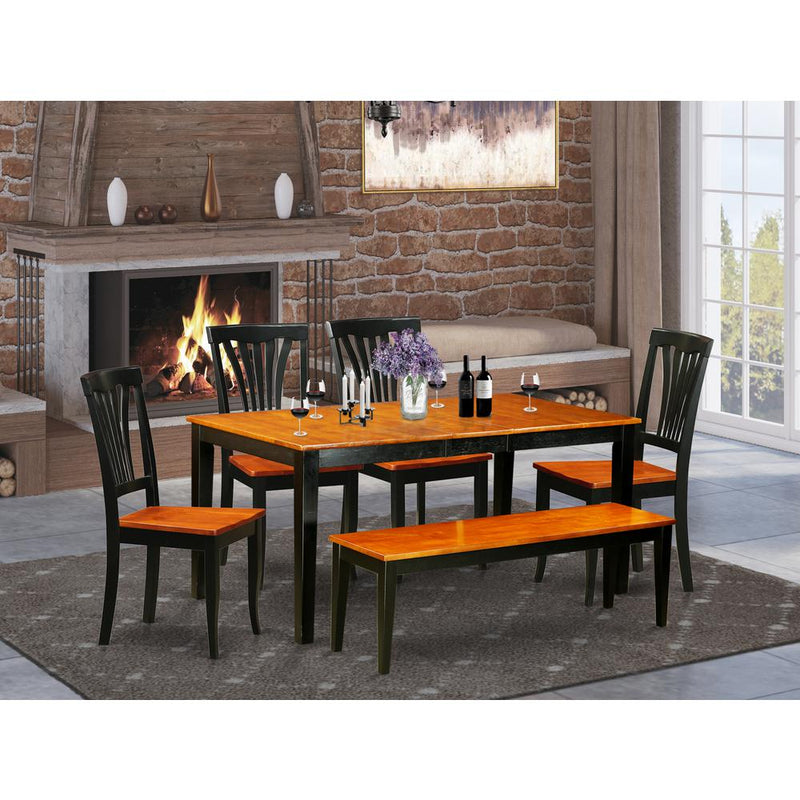 6  PC  Kitchen  Table  set-Dining  Table  and  4  Wood  Dining  Chairs  plus  a  bench